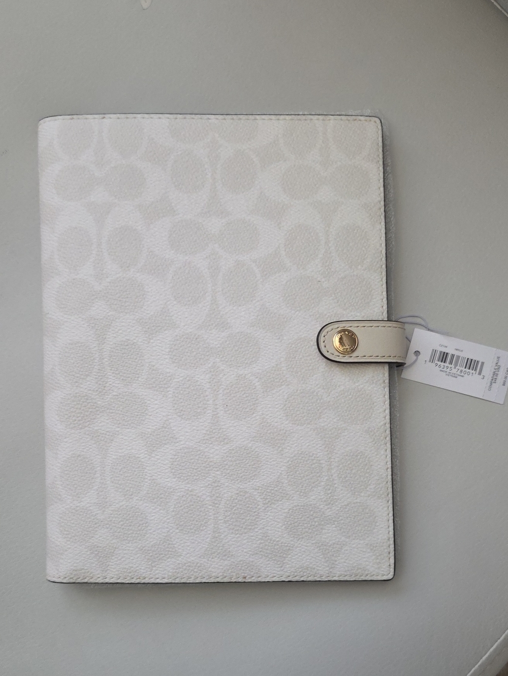 Coach Cream/White Signature Jacquard Notebook with Gold Snap